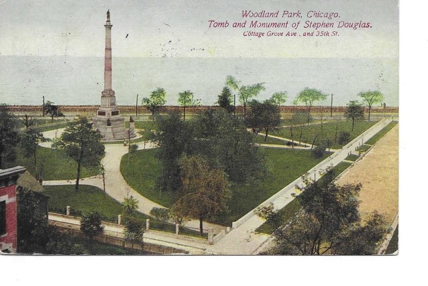 Vintage Postcard Stephen Douglas Tomb Woodland Park Chicago, IL PM 1917 005007