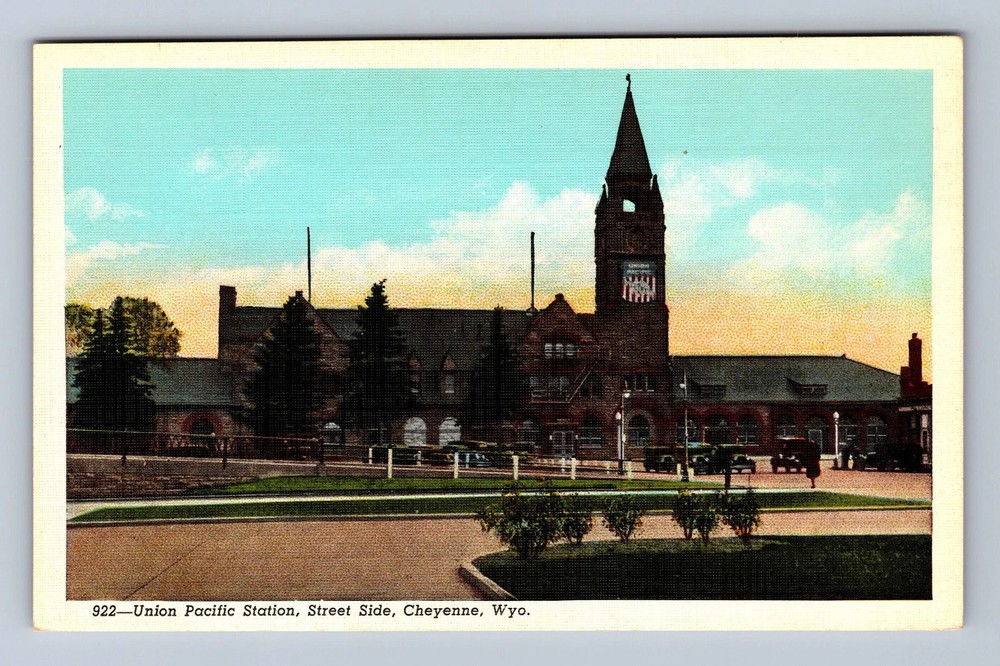 Cheyenne WY-Wyoming Union Pacific Station Street Side Vintage Postcard