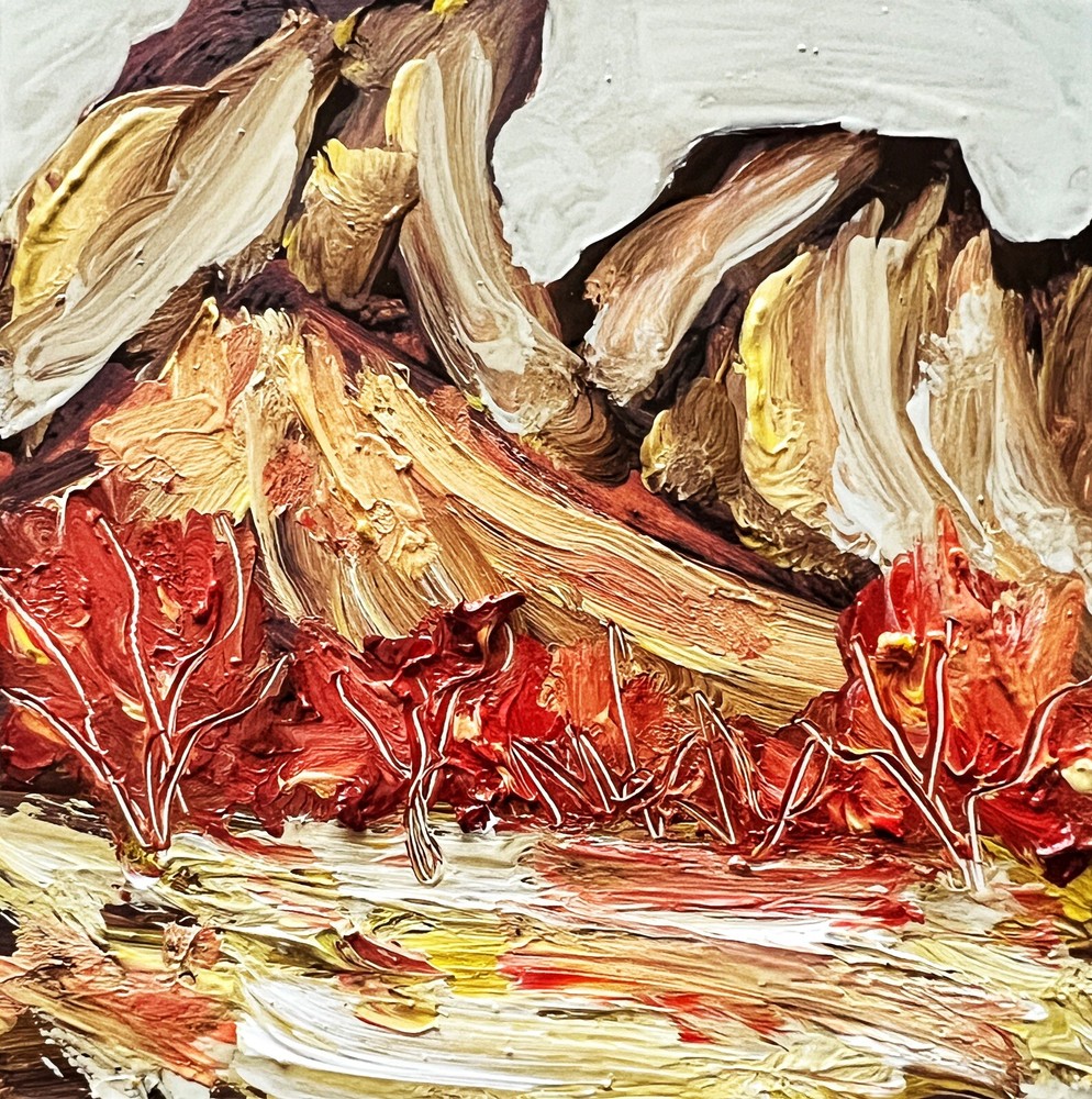 Cozy Autumn Landscape Oil Painting Abstract Mountain Forest Original Artwork-image