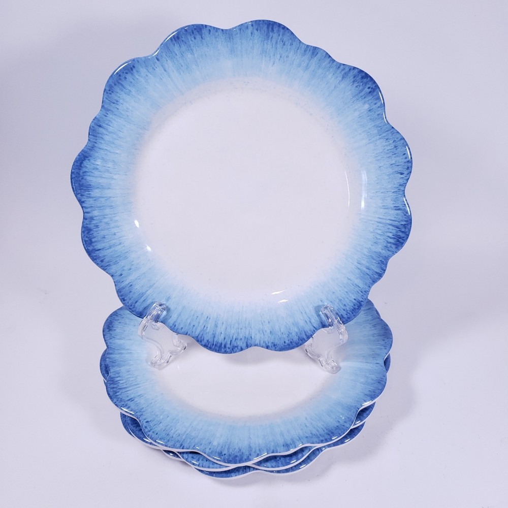 UNIQUELY YOURS Speckled Blue Scalloped Ocean Flower Melamine SALAD PLATE SET