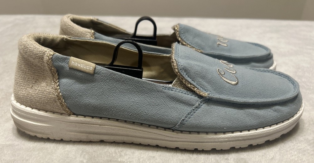 Hey Dude Women’s Shoes Size 10 Blue White Slip On Loafers Flats Comfort Canvas
