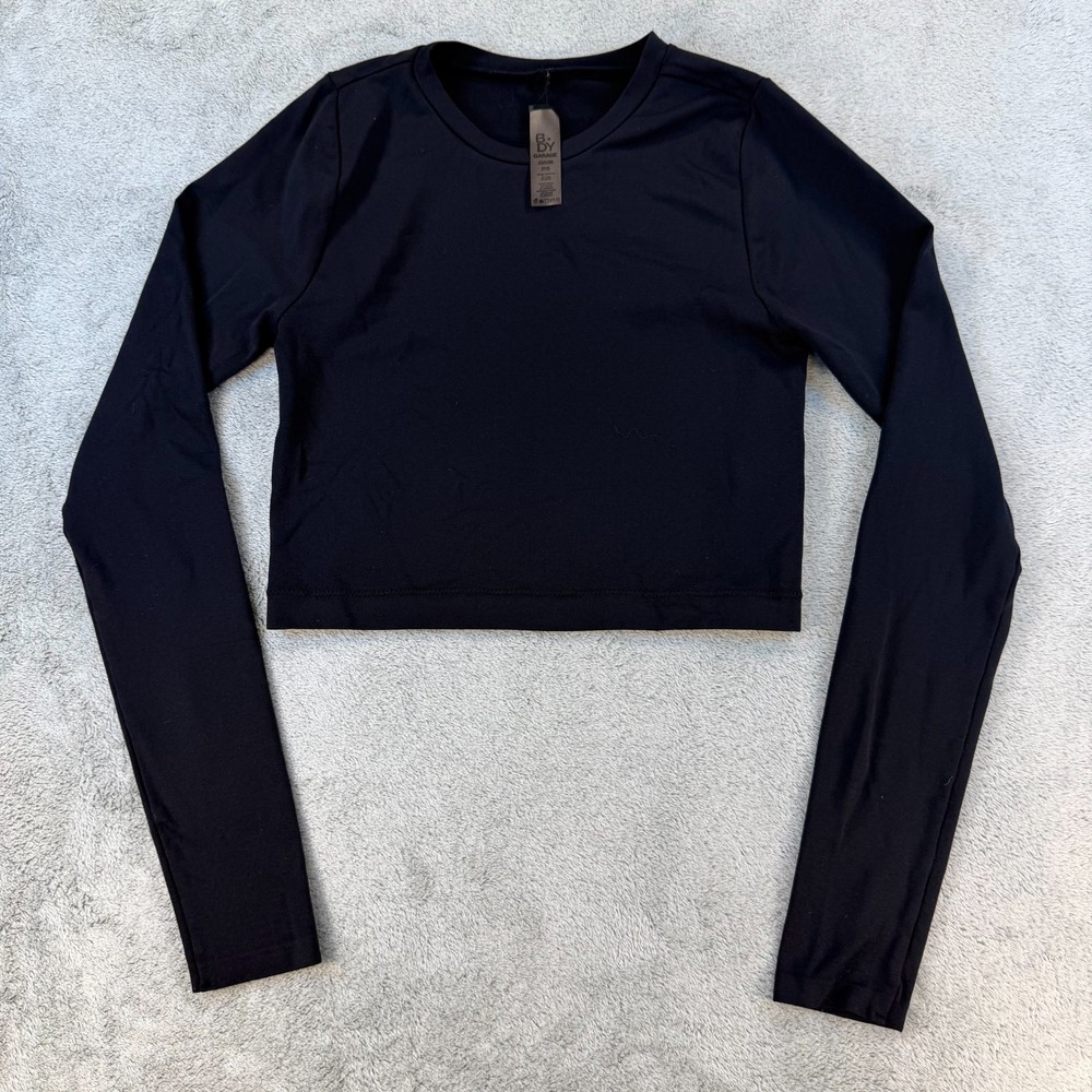 Garage B•DY Long Sleeve Crop Top Black Stretch Nylon Blend Women’s P/S