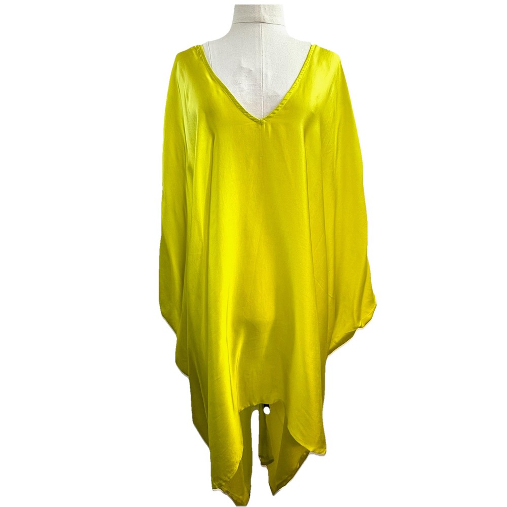Meri By Design Acid Yellow Lime Green Silk Kyle Tunic Top Size M 12-image