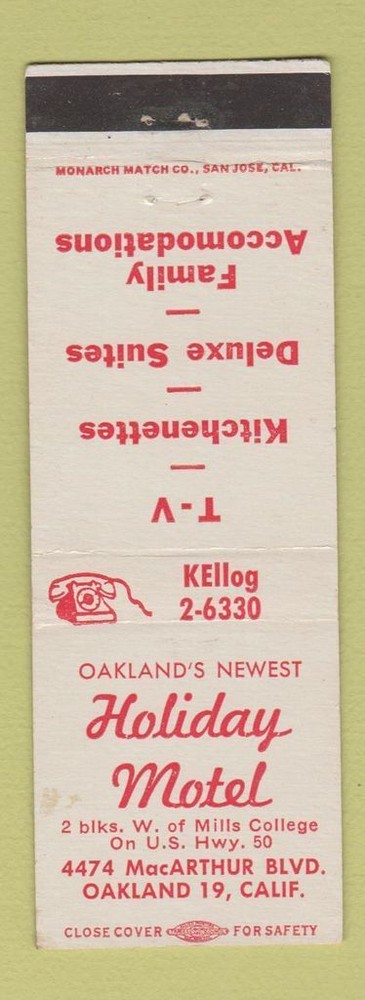 Matchbook Cover - Holiday Motel Oakland CA