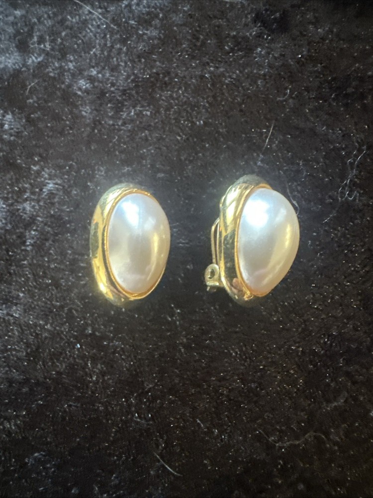 Vintage Signed Richelieu Gold Tone Faux Pearl Clip-On Earrings