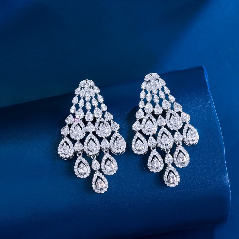 Gorgeous White CZ Water Drop Dangle Earrings Silver Plated Women Party Jewelry