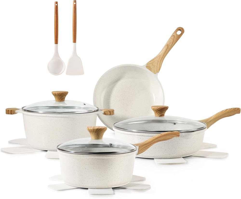 SENSARTE 13-Piece Nonstick Ceramic Healthy Cookware Set in White