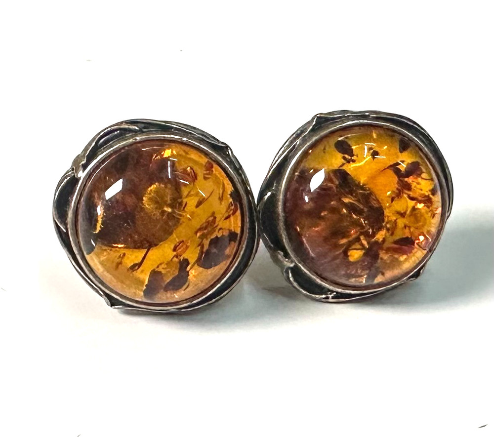 Vintage Baltic Amber Stud Earrings MARKED 925 Sterling Silver Jewelry Lot I