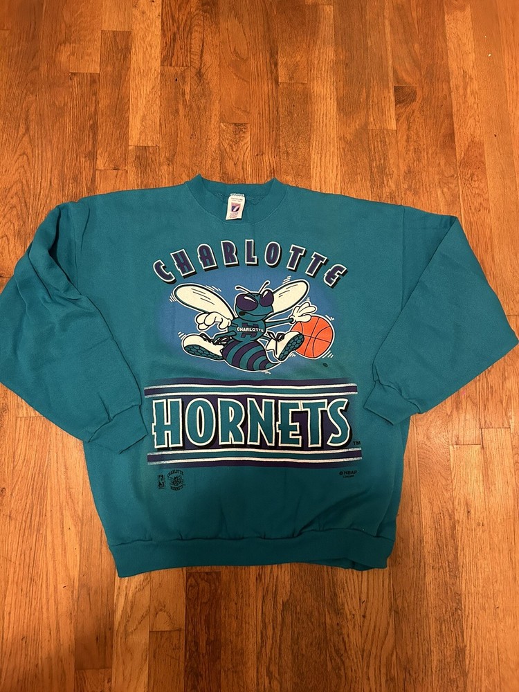 Vintage Logo 7 Charlotte Hornets Basketball Long Sleeve Sweatshirt NBA 90s XL