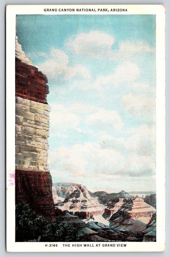 Grand Canyon Park Arizona~Air View High Wall At Grand View~Vintage Postcard