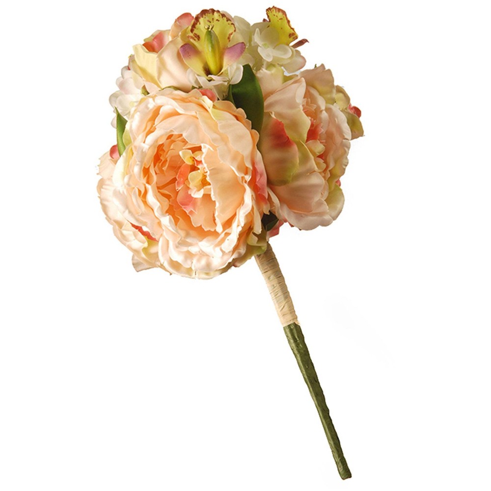 14 in. Spring Floral Bouquet with Pink Dahlia, Hydrangea and Rose Blooms