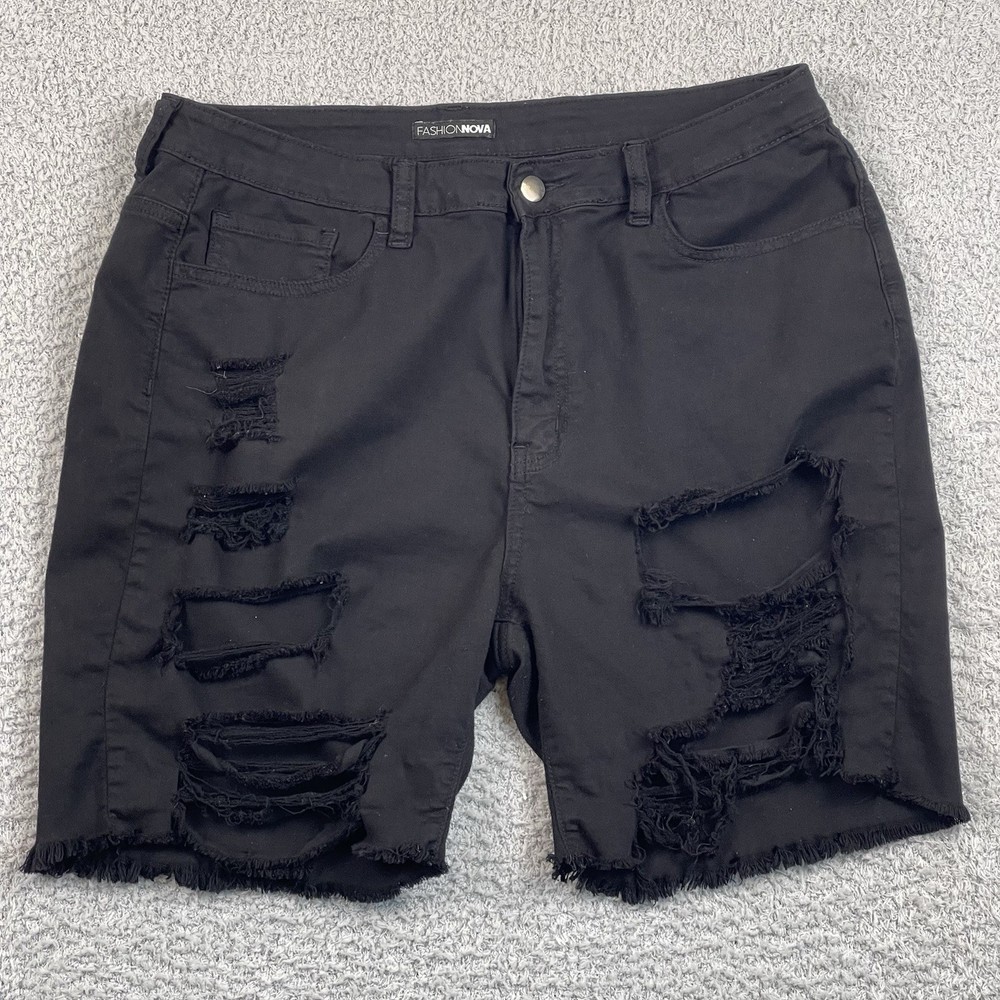 FASHION NOVA Women's Destroyed Black Stretch Cutoffs Size 1X Shorts