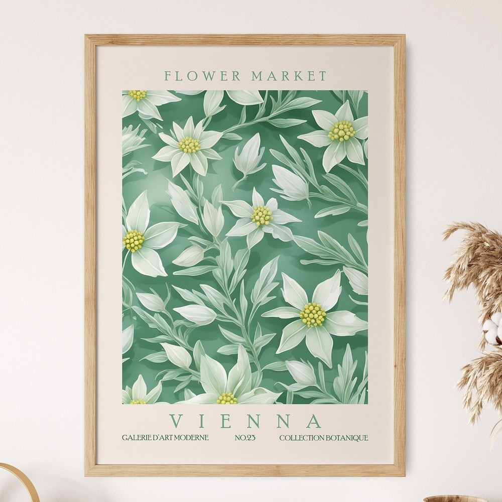 Flower Market Print Vienna Poster Edelweiss Flower Wall Art Abstract Botanical