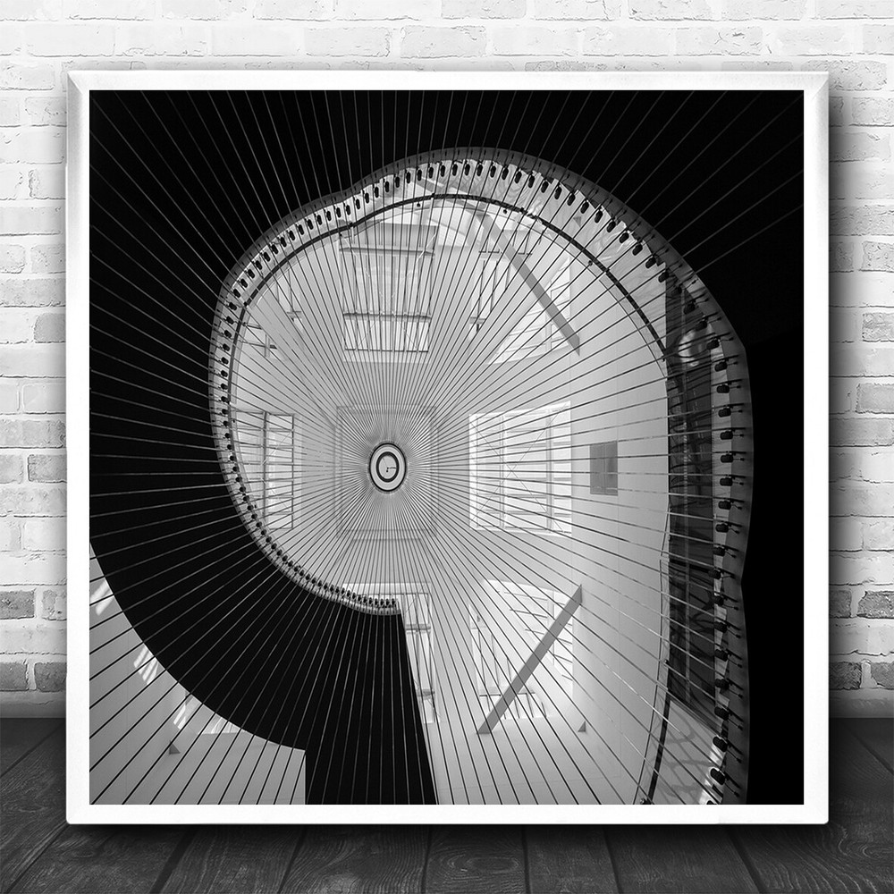 Black And White Look Up Strings Museum Square Wall Art Print