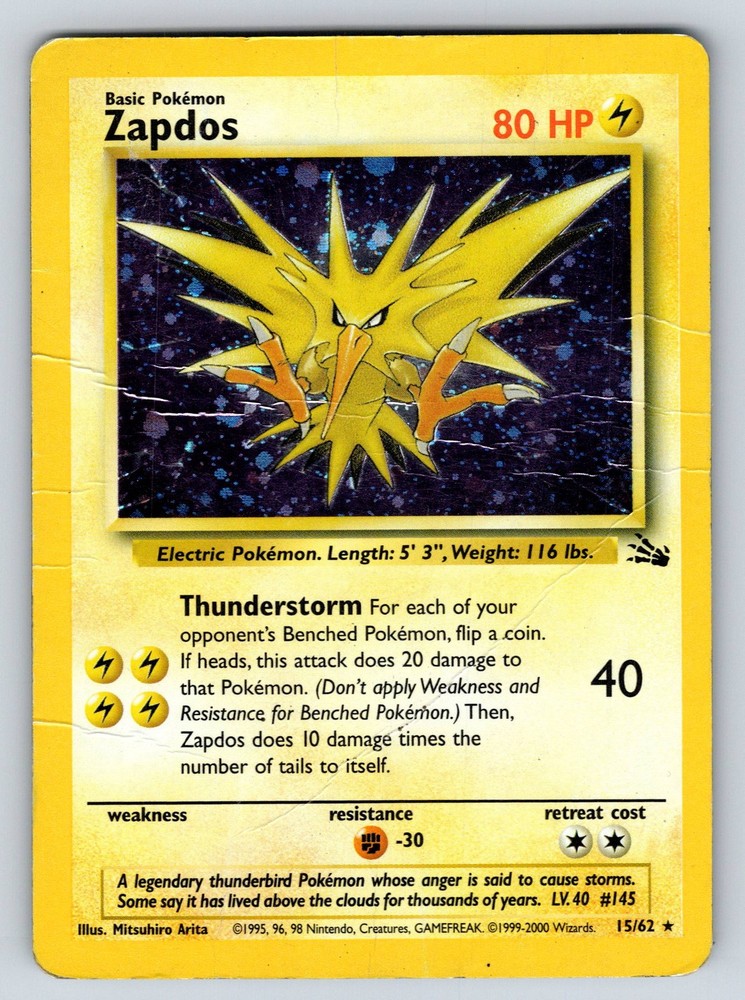 Unlimited Holofoil Zapdos (15) 15/62 Fossil