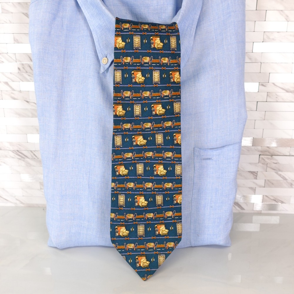 Louisi Fasola Neck Tie Mens Blue Yellow Miniature Furniture Silk Formal Casual