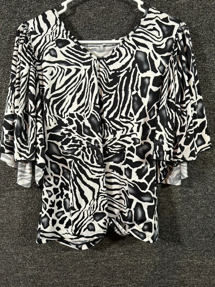 Violet & Claire Womens Blouse Top Floral Zebra Print Butterfly Sleeve Size S
