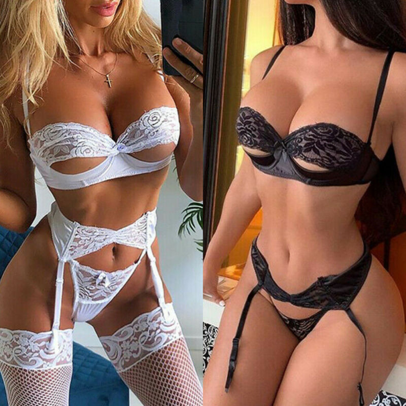Conjunto de lencería para mujer Sujetador push up de encaje Tanga Ropa interior sexy Prendas para dormir Prendas para dormir
