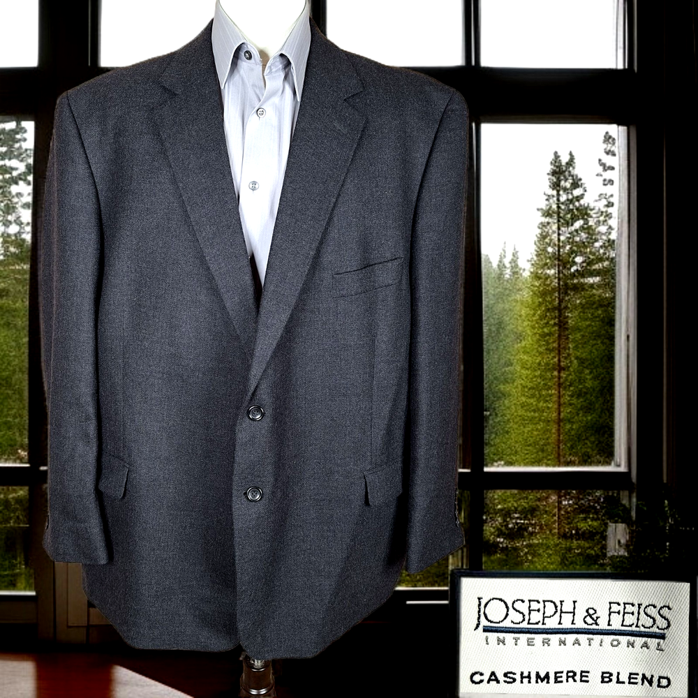Joseph & Feiss Jacket Blazer Mens 52R Gray Ventless Wool Cashmere