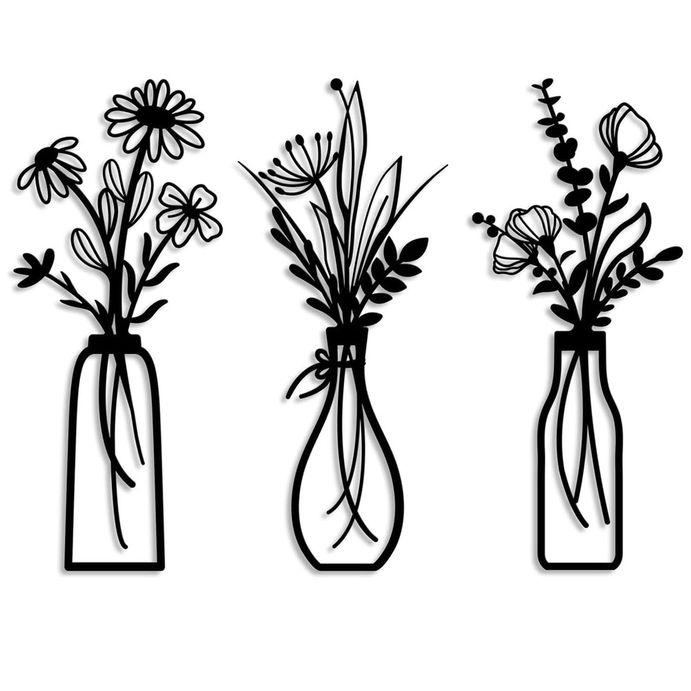 3 Pieces Metal Flower Wall Art, Minimalist Farmhouse Home Decor for Bathroom,...