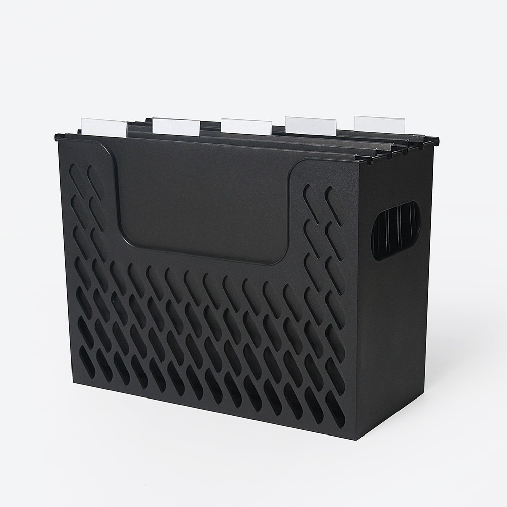Portable Black File Organizer Box with 5 Hanging Folders, Letter Size