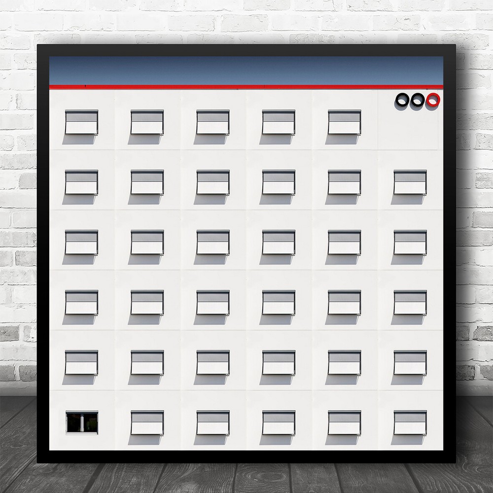 Facade Urban Windows Wall White Building Pattern Geometry Square Wall Art Print