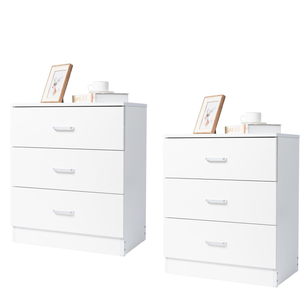 Set Of 2 Dresser 3-Tier Drawers Nightstand Organizer Storage Bedroom Cabinet