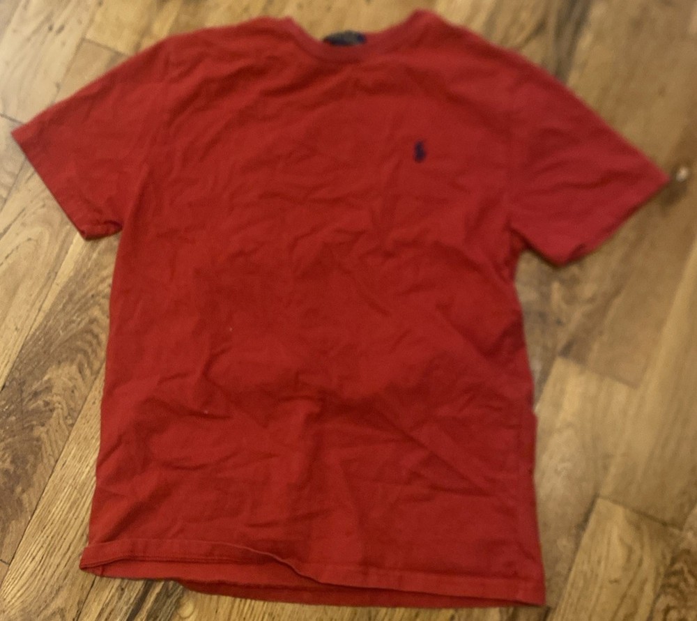 Polo Ralph Lauren T-Shirt Boys L 14-16 Red Crew Neck Chest Pocket Short Sleeve