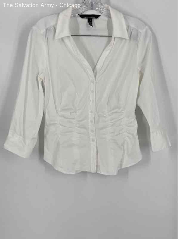 White House Black Market Womens White Collared Button-Front Blouse Top Size 2