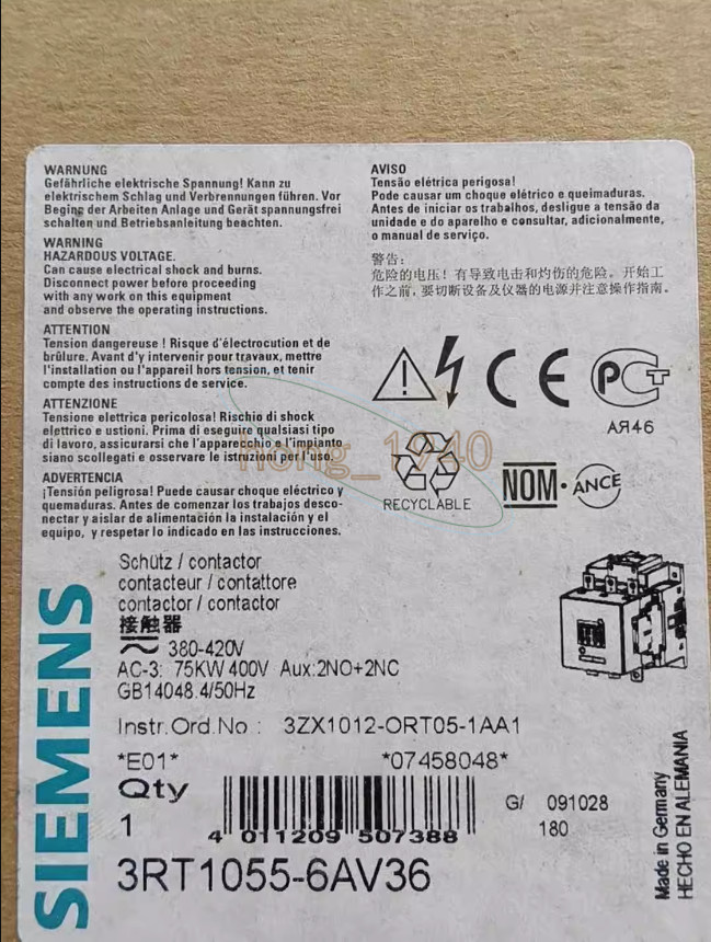 1PC Siemens 3RT1055-6AV36 Contactor NEW
