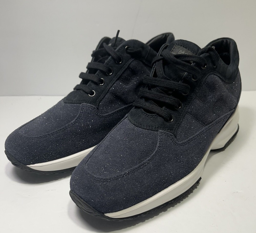 HOGAN Interactive Sneakers Shoes Navy Shimmer Suede Women's Sz 40 Italy NEW