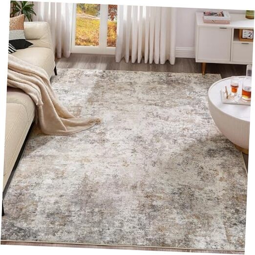 5x7 Area Rug Living Room Rugs - Washable Neutral Modern Abstract Soft Thin