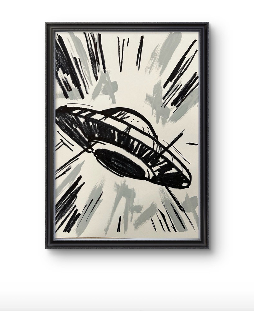 Original Abstract UFO Alien Painting 9x12 paper Modern Wall Art Home Decor New