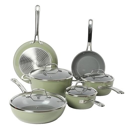 PFA-Free Non-Toxic 10-Piece Green Cookware Set for Your Kitchen