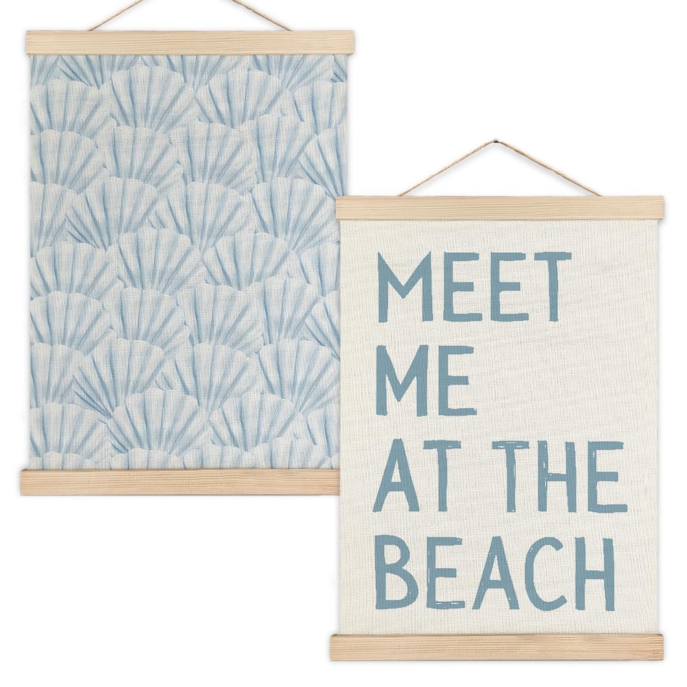 Coastal Cowgirl Beach Room Decor Set of 2, Aesthetic Seashell Wall Decor, Blu...