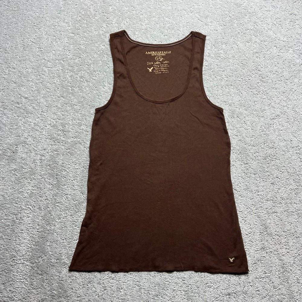 Y2k American Eagle Outfitters Tank Top Womens L Brown Ribbed Cotton Scoop Neck