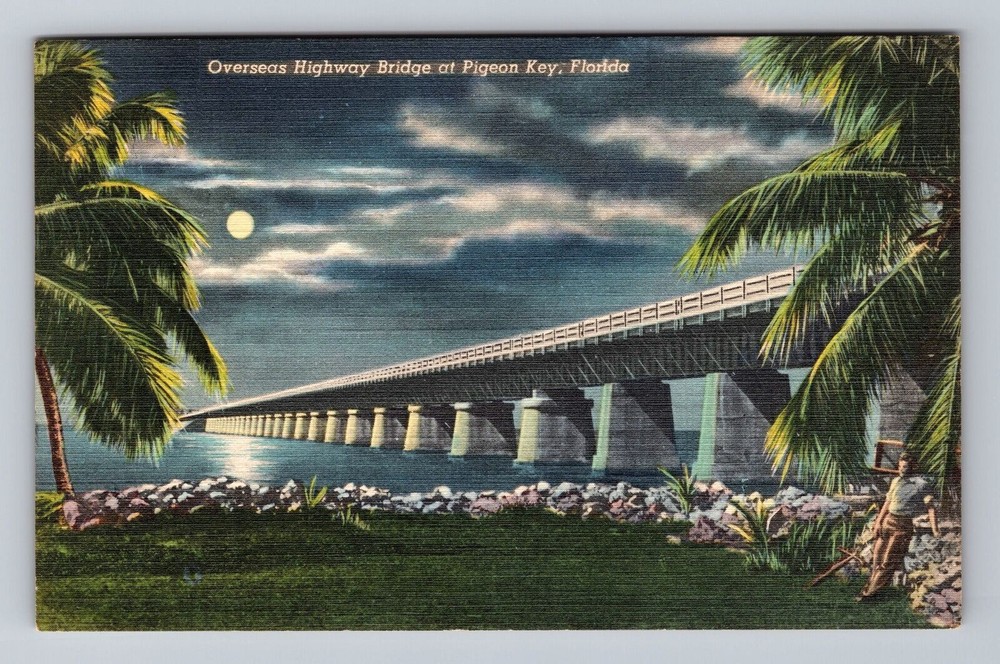 Florida FL Pigeon Key Overseas Highway Bridge Vintage Postcard