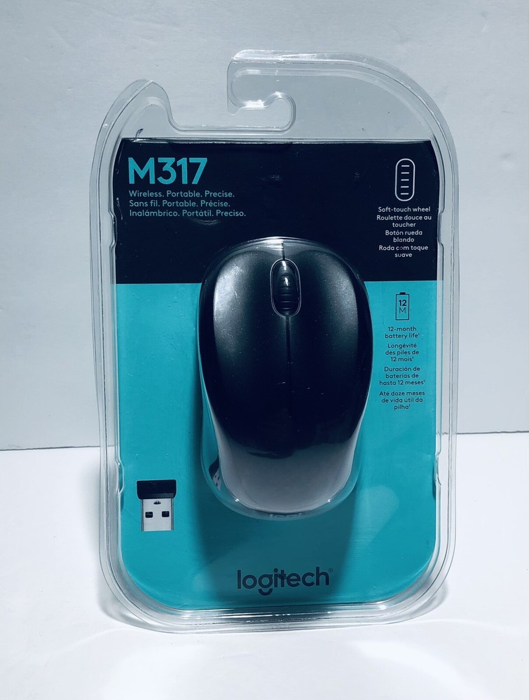Brand New Sealed Logitech M317 Black Wireless Mouse with Soft Touch Wheel