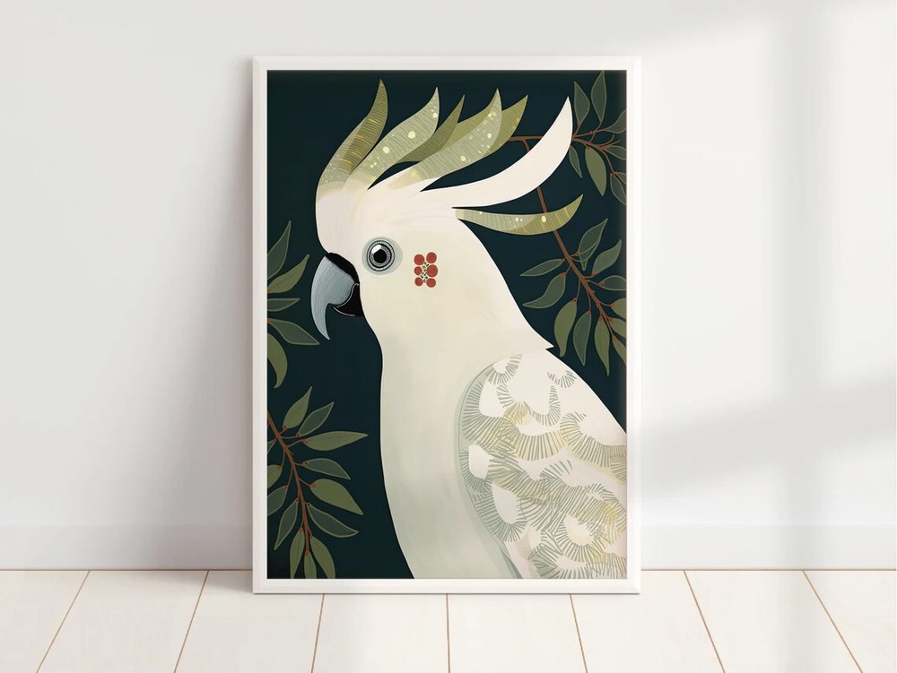 Cockatoo Retro Bird Wall Art Poster Premium Quality Choose your Size