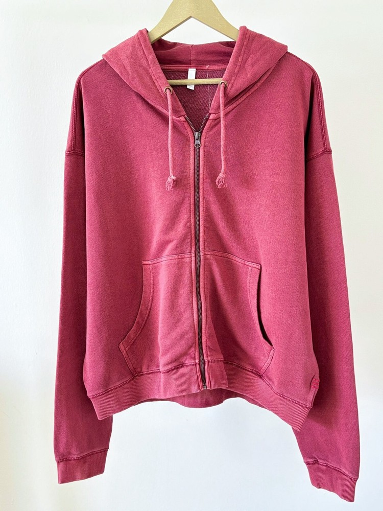 Acid Wash Red Oversized Zip Up Hoodie for Men and Women-image