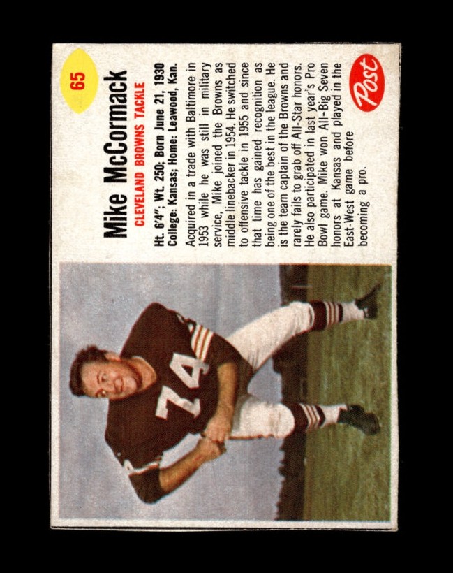 1962 Post Cereal Set-Break # 65 Mike McCormack EX-EXMINT *GMCARDS*Consign with Greg Morris Cards