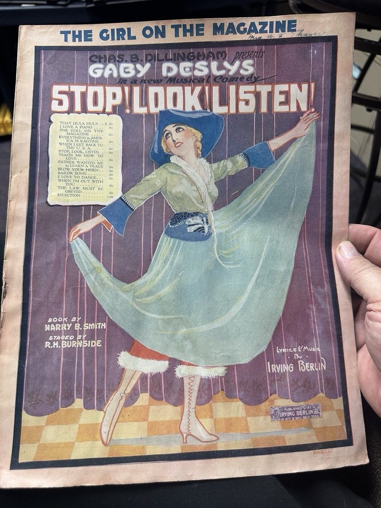 1914 Revue sheet music: STOP LOOK LISTEN by Irving Berlin ‘Girl On The Magazine’