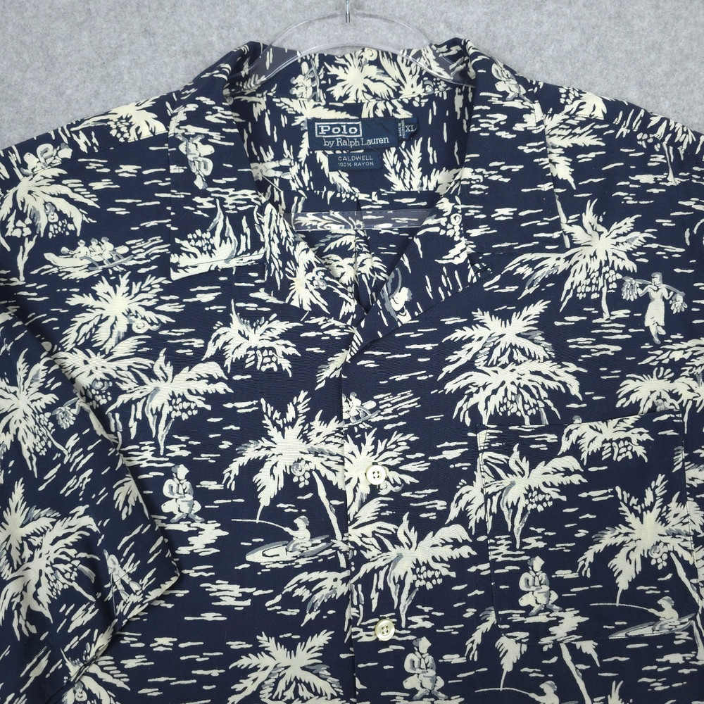 Vintage Polo Ralph Lauren Hawaiian Shirt Mens XL Caldwell Loop Collar Camp