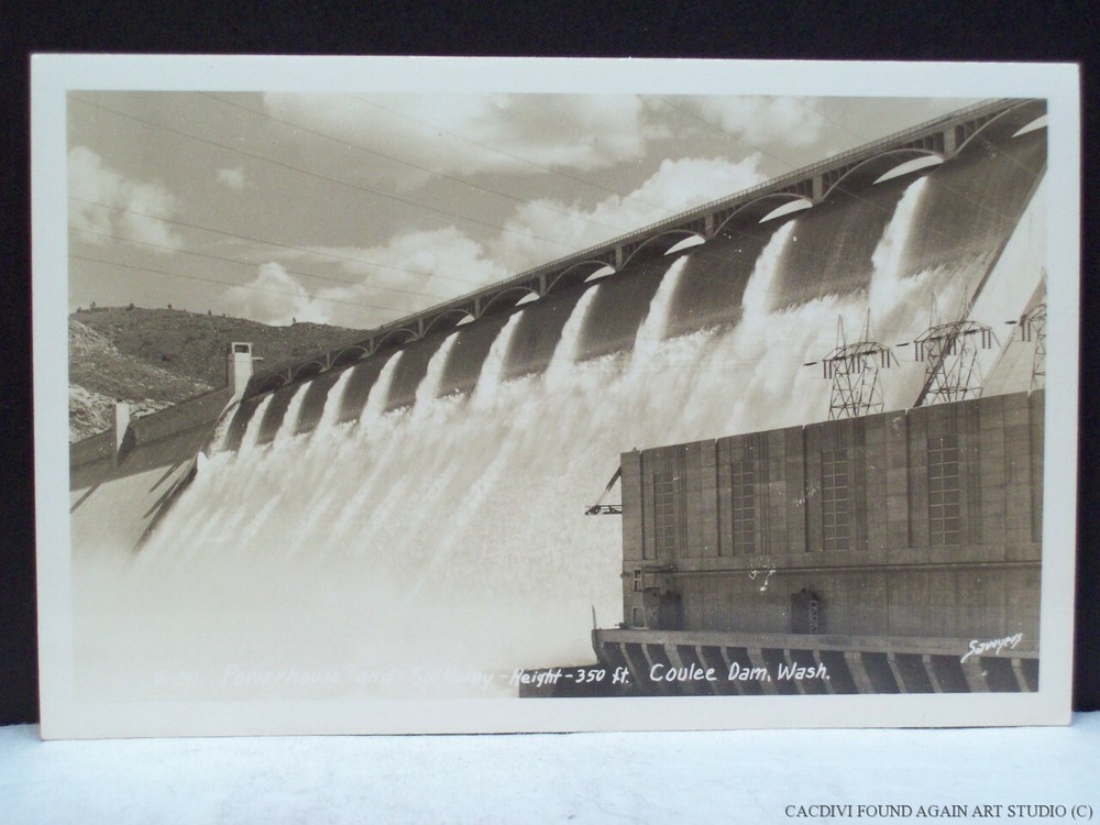 Grand Coulee Dam Power House & Spillway Real Photo Postcard Washington RPPC WA
