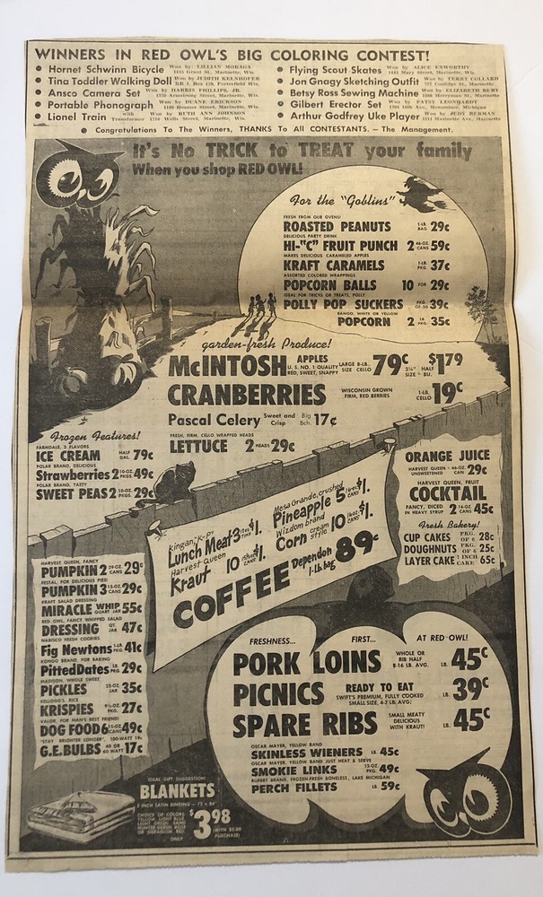 Vintage Red Owl Grocery Store Halloween Black Cat Witch Newspaper Ad 0C25