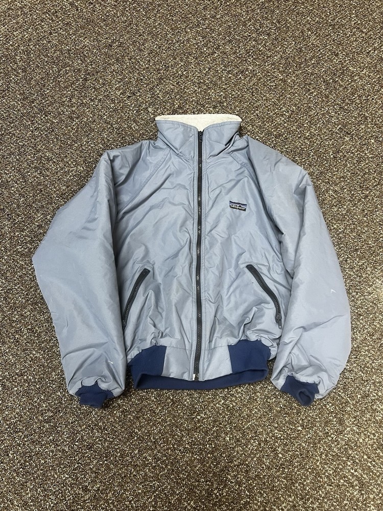 Vintage 1980s Patagonia Bomber Jacket Zip Up Blue Grey Cotton Lined Size Small