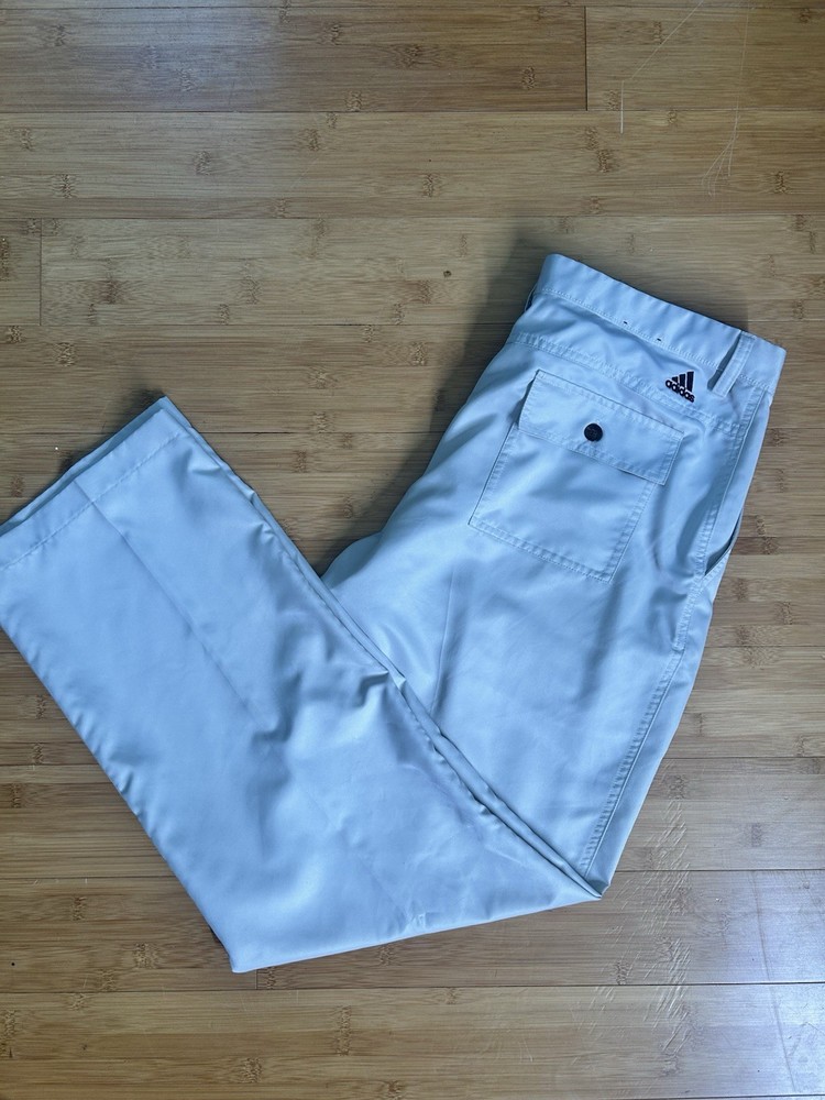 Vintage Adidas mens Climalite Light khaki Golf Pants 3 Stripe 34x32