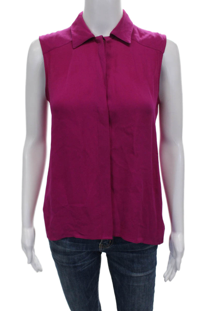 Theory Womens Basic Silk Sleeveless Collared Button Blouse Pink Petite Size SFree Shipping in US $100+ Orders | $6.95 Orders Below