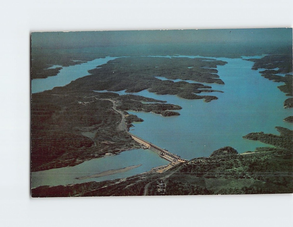 Postcard Aerial View of Bagnell Dam and the lake of the Ozarks Missouri USA
