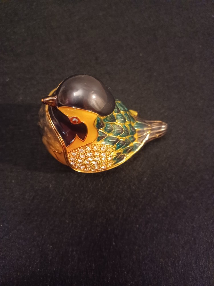 Zanzibar Green Gold Enamel Rhinestone Trinket Jewelry Box